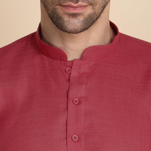 Image of KRAFT INDIA Men's Cotton Solid Kurta With Drawstring Pyjama Set