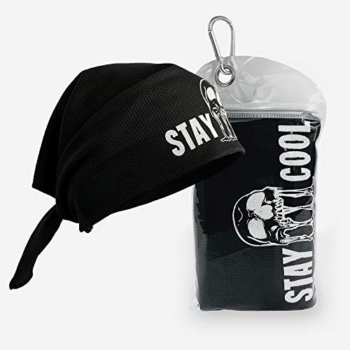 Kühlendes Bandana Kopftuch für Biker, Festival, Fitness, Outdoor, Nasen Mundschutz - schwarz mit Totenkopf 60 x 60 cm