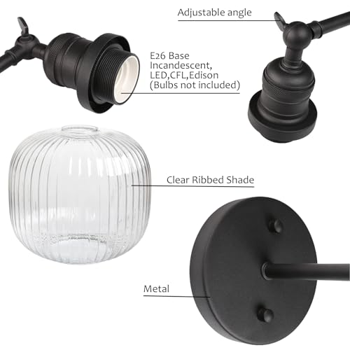 Image of Pathson Modern Wall Sconce Lamp Clear Striped Round Glass, Hardwired Vintage Wall Vanity Light Fixture for Farmhouse Living Room Bedroom Bathroom Loft