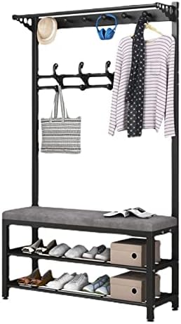 Industrial Hall Tree with Bench Coat Rack Shoe Rack and Clothes Rail 4 in 1 nizer for Living Room Hallway Office Bedroom Removable Hooks for Versatility