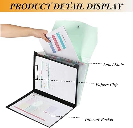Image of 13 Pocket Expanding File Folder,Portfolio Accordion File Organizer with Interior Pocket and Clip,A4 Letter Size, Paper Document Receipt Folder for Student, Home, Office and Travel (Green)