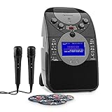 AUNA ScreenStar - Karaoke Player, Karaoke Set, Karaoke Anlage, TFT-Display, 2 x Mikrofon, Front-Kamera, integrierter Lautsprecher, USB, CD+G-Player, 3 x Karaoke-CD, Graphitschwarz