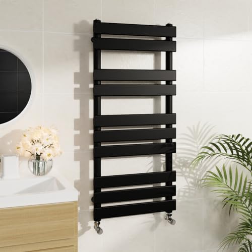 Warmehaus Minimalist Bathroom Flat Panel Heated Towel Rail Radiator Rad Black 1000x450mm - Modern Central Heating Space Saving Radiators - Perfect for Bathrooms