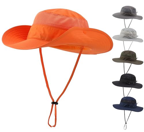Connectyle Outdoor Mesh Sun Hat Wide Brim Sun Protection Hat Summer Fishing Hunting Hiking Gardenig Hat Orange