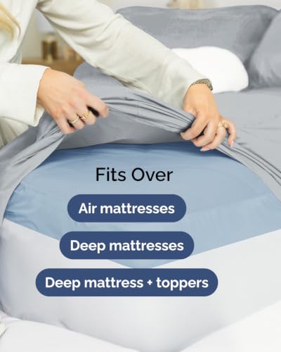 Image of Extra Deep Flex Top Split Head King Sheet Set - 6 Piece Breathable and Cooling Sheets - Hotel Luxury Bedding for Women, Men, Kids & Teens - Easy Secure Fit - Extra Deep Pockets - Steel Blue