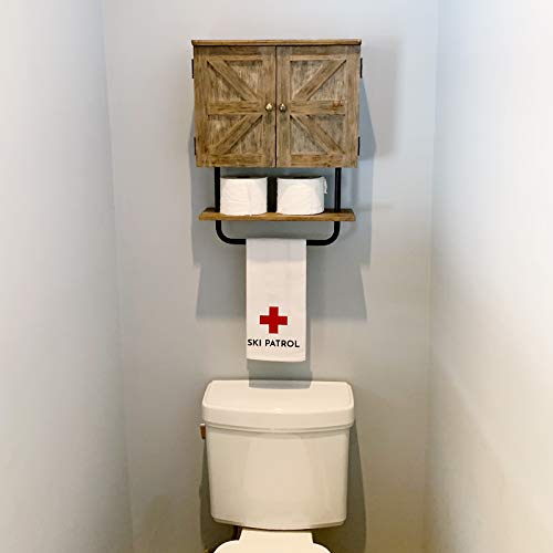 EXCELLO GLOBAL PRODUCTS 17x21'' Barndoor Bathroom Wall Cabinet, Space Saver Storage Cabinet Kitchen Medicine Cabinet with Adjustable Shelf and Towel Bar, Brown - Image 7