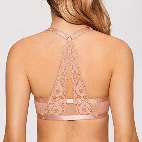 Image of DOBREVA Women's Front Closure Push Up Bra Underwire | Floral Lace, Racerback, Sexy, Cleavage, Padded, Plunge, Party, Date, Supportive