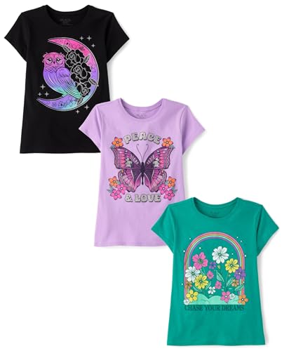 The Children's Place Girls' Kindness, Love, Equality Short Sleeve Graphic T-Shirts,multipacks