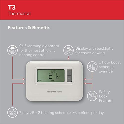 Honeywell Home T3C110AEU T3 Wired 7-Day Programmable Thermostat, White