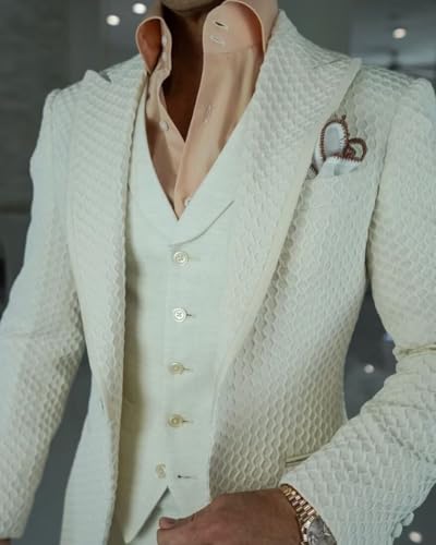 Honeycomb Men 2 Piece Suits Sets Wedding Slim Fit Suit Mens Peak Lapel One Button Blazer Jackets Pants Set2