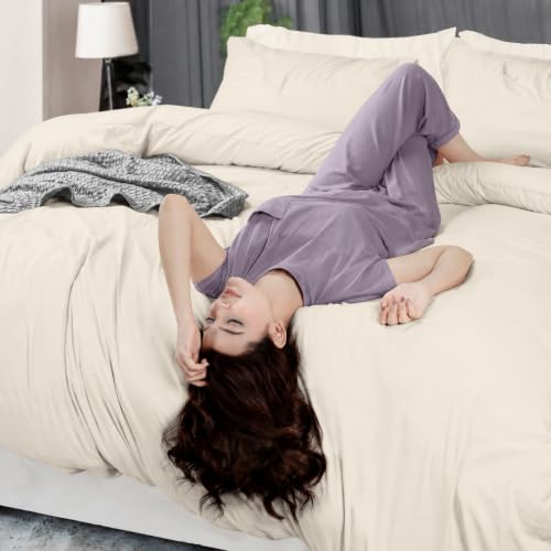 Image of Utopia Bedding Duvet Cover Full Size - 3 Piece with Zipper Closure - 1 Comforter Cover 80X90 Inches & 2 Pillow Shams 20X26 Inches (Ivory) Comforter Not Included