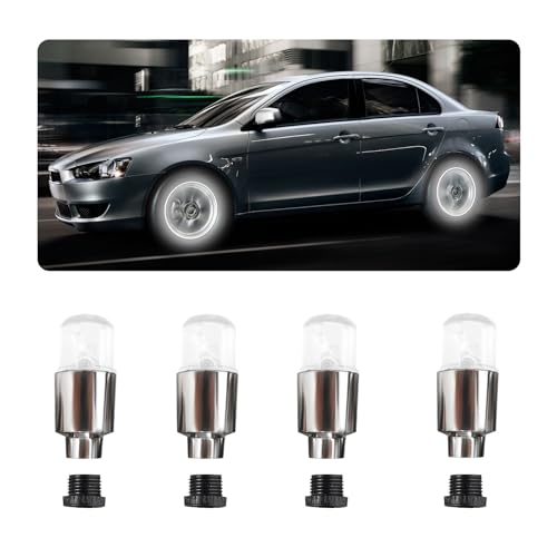 Suvnie 4 PCS LED Tire Valve Lights, Waterproof Light up Air Neon Bicycle Motorcycle Tyre Valve Flash Lights, Bike Truck Golf Cart Wheel Assemblies Lamp, Exterior Car Accessories (White)