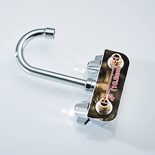 Bathfinesse Kitchen Sink Faucet Wall Mount 4" Center Commercial Kitchen Sink Faucet With 3-1/2" Gooseneck Spout Two Knob Handles Brass Constructed Mixer Tap Chrome Polished #TOP5