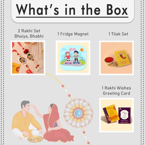 Image of CraftVatika Bhaiya Bhabhi Rakhi Magnet Set Rakhi for Brother and Bhabhi 1 Fridge Magnet Radha Krishna Flower Lumba Rakhi for Couple Designer Rakhi Set, Rakhi with Fridge Magnet