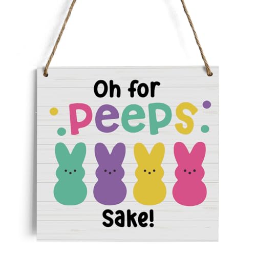 Rustic Easter Bunny Decor Wood Wall Art Wall Hanging Decor Funny Easter Decorations Easter Gift Wooden Decorative Plaque Sign for Home Farmhouse Kitchen Bathroom Outdoor Decor Oh for Peeps Shake Sign