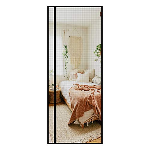 MAGZO Reversible Left Right Side Opening Magnetic Screen Door 32'' x 80'' Grey, Durable Fiberglass Fits Door Size 32'' x 80'' Mesh Screen Doors with Magnets Heavy Duty, Solid Unit Screen Door Curtain