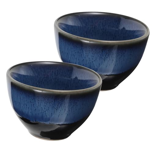 MOKKHNB 2個 陶瓷日式窯変ブルー清酒杯 和風シンプルデザイン 酒器兼用茶杯 多用途飲料カップ ホームパーティー 来客用に