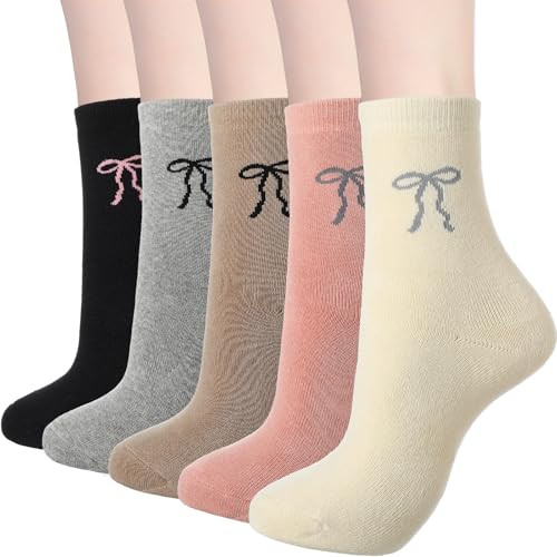 Image of Shyyween 5 Pairs Bow Warm Thick Socks for Women Cute Embroidery Socks Winter Thermal Warm for Ladies