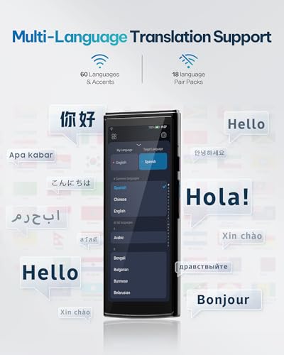 AI Language Translator Device — 60 Languages, Real-Time Split-Screen & Two-Way Instant Voice Translation, 18 Offline Packs, 2-Year Global Data for K-12 Education, Business, Travel