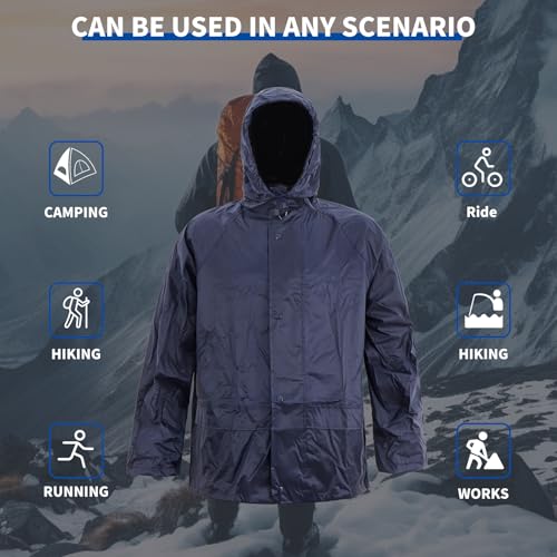 Image of Men's Lightweight Waterproof Rain Suit - Reflective Jacket & Pants with Hood for Outdoor Work, Fishing, Hiking