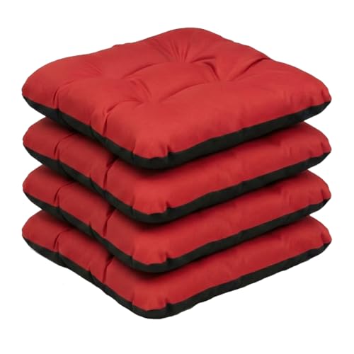 SuperKissen24. Set de 4 Cojines de Asiento - Cojín de Silla 45x45 cm para Interior y Exterior Cómodo e Impermeable para Muebles de Jardin, Terraza, para Suelo - Rojo