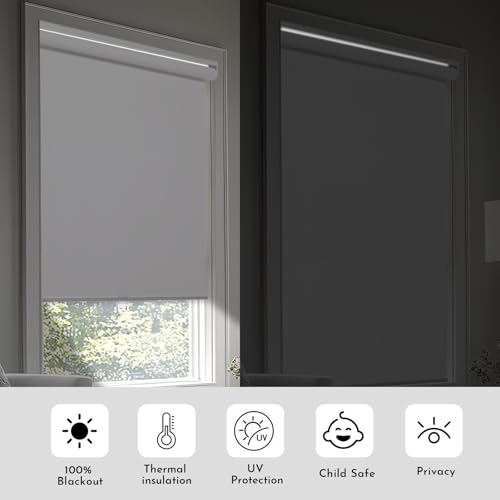 Persilux Custom Cut to Size 100% Blackout Roller Shades Roller Blinds Cordless Window Shades (27\" W x 72\" H, White) UV Protection Energy Saving for Home and Office, Living Room, Bedroom - Thumbnail 4