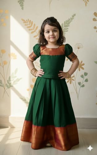 Image of Kids Girl Ethnic Silk Pattu Lehenga Choli for Traditional Indian Wear | Premium Silk Ethnic Dress | Ready-to-Wear Kids Lehenga Choli Set
