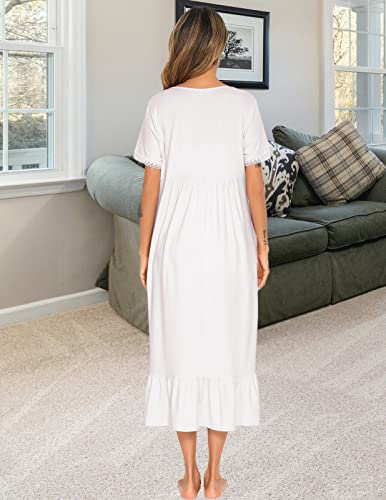 Halcyeen Teens Soft Embroidered Cotton Nightgowns Women Lace Cuffs Square Collar Night Dress White Xxl #TOP3