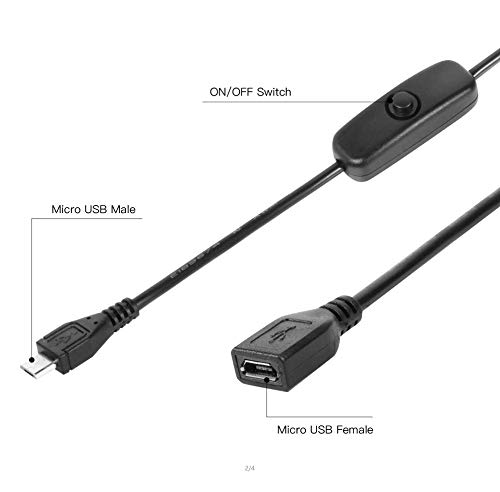 Onite USB Switch, Micro USB Power Switch, 2pcs Micro USB Female to Male Cable Raspberry Pi 3,Pi 2,B+,Zero W Power Switch Cord