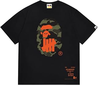 B_APE風 吸汗速乾・綿100％ フローラルTシャツ ユニセックス ストリートカジュアル メンズ＆レディース Black SC062