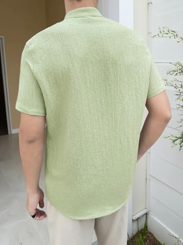 Image of Men's Solid Textured Half Sleeve Shirt with Stylish Buttons | Band Collar Casual Shirt for Summer Wear