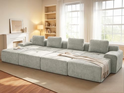 Image of 159 inch Oversized Boneless Couch, Comfort Cloud Sectional Couches for Living Room, Modular Sofa High Back & Extra Deep Seat, No Assembly, Soft Chenille Fabric (Light Grey, 159 inch-(4+4))