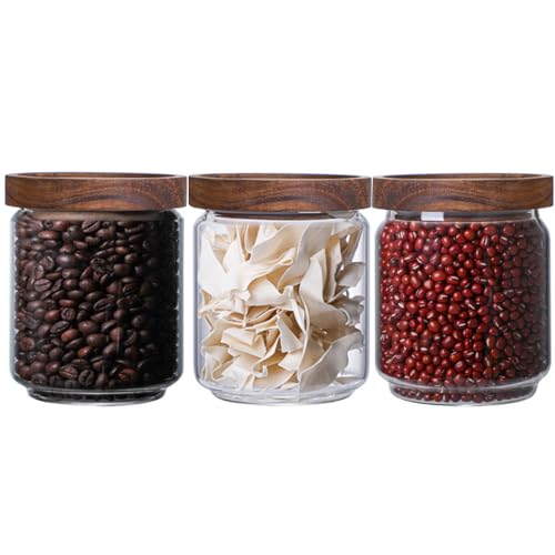 Danmu Art 500ml Glass Storage Jars with Airtight Wood Lids - Stackable Food Storage Containers for Pasta,Coffee Beans,Cereal,Flour - Set of 3,Flour 500ml Danmu Art 500ml Glass Storage Jars with Airtight Wood Lids - Stackable Food Storage Containers for Pasta,Coffee Beans,Cereal,Flour - Set of 3,Flour 500ml