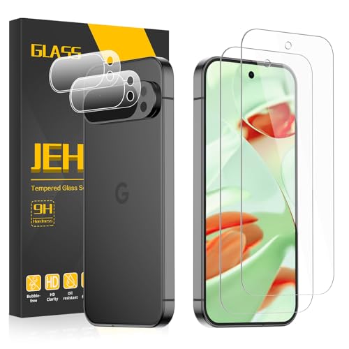 JEHOO [2+2 Pack] for Google Pixel 9 Pro XL Screen Protector + Camera Lens Protector 6.7 Inch, 3D Full Coverage, 9H Tempered Glass, Fingerprint Unlocking, Bubble Free
