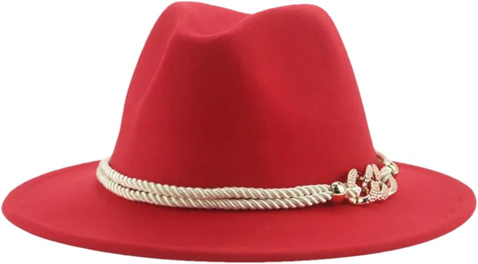 Women Hat Solid Belt Fedora Hats Formal Wedding Church Felted Fedora Hats Sombreros red 52-54cm(Kids)