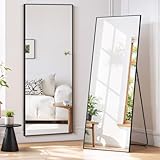 Accver Full Length Mirror 56'x15' Full Body Mirror Rectangle Free Standing Wall Mounted Leaning Floor Mirrors with Stand Aluminum Alloy Frame for Bedroom Cloakroom, Black