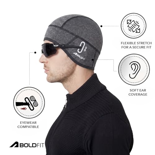 Image of Boldfit Skull Cap Helmet Liner for Men & Women, Breathable Sweat Wicking Mesh Head Cap with Glasses Holes for Bike Riding, Cycling, Running, Gym & Outdoor Sports, Under Helmet Cooling Cap Black
