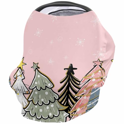 Nursing Cover for Breastfeeding Scarf, Light Pink Hand Painted Christmas Pine Trees Baby Car Covers Super Soft Multi Use for Canopy Shopping Cart Cover Blanket Stroller Cover