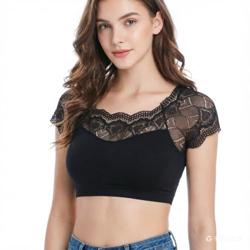 Image of DRESHOW Lace Bralette Tank Tops Wireless Bra Lace Crop Top Removeable Pads Yoga Sports Bra Undershirt for Women & Teens