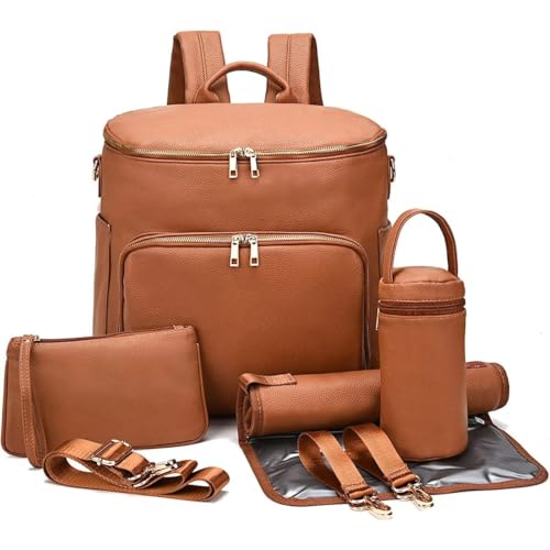 Sac à dos à langer en cuir avec matelas imperméable pour les sorties de bébé