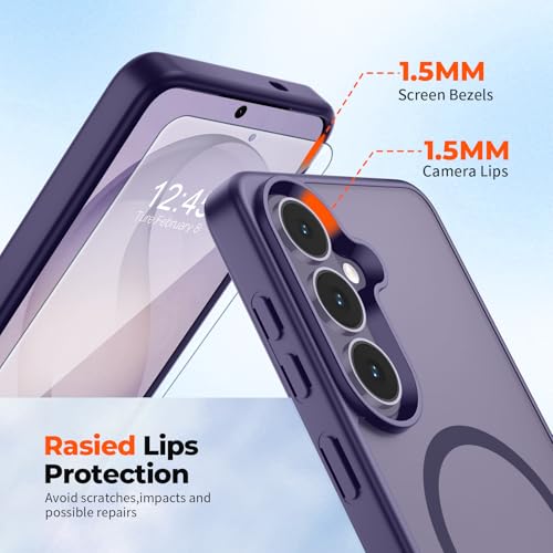 Image of SUPFINE Magnetic for Samsung Galaxy S26 Plus Case with Screen Protector, (Built-in Magnets) (Military Grade Drop Protection) Slim Translucent Shockproof Phone Case,Dark Purple
