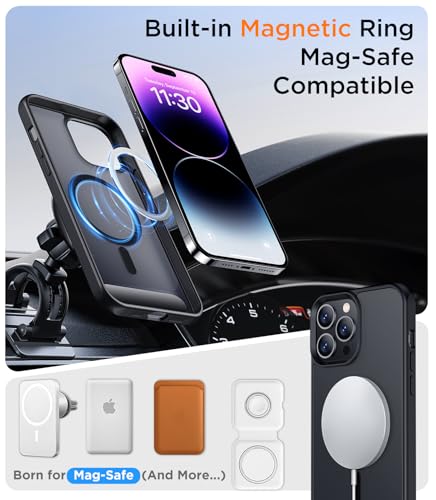Image of Magnetic Compatible with iPhone 14 Pro Max Case, [Built-in Invisible Kickstand][Compatible with MagSafe] [Military Grade Shockproof] Slim Translucent Matte Phone Case for iPhone 14 Pro Max 6.7 inch