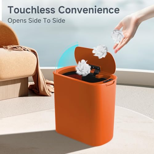 TIPGO-Automatic-Motion-Sensor-Bathroom-Trash-Can-with-Lid-26-Gallon-Touchless-Trash-Bin-Smart-Garbage-Can-Plastic-Slim-Wastebasket-for-Bedroom-Office-Dorm-Orange