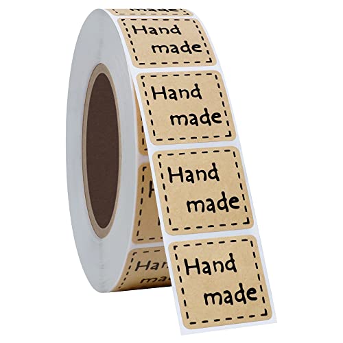 Hybsk Kraft Handmade Stickers With Black Font 1 Inch Square Total 1,000 Adhesive Labels Per Roll #TOP3