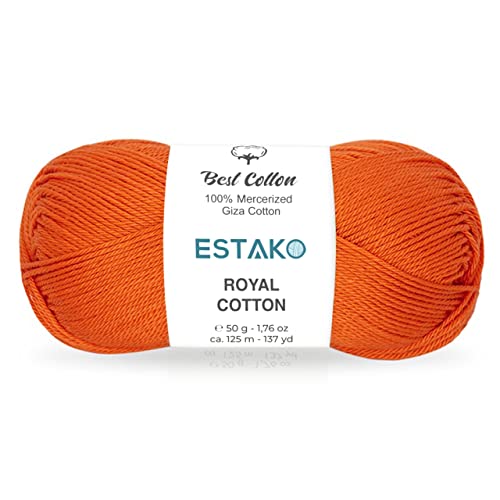 Image of Estako Royal Cotton, 100% Mercerized Giza Cotton Yarn, Soft, Super Fino 1 for Crochet and Knitting 1.76 Oz (50g) / 137 Yrds (125m) (5065 - Orange)