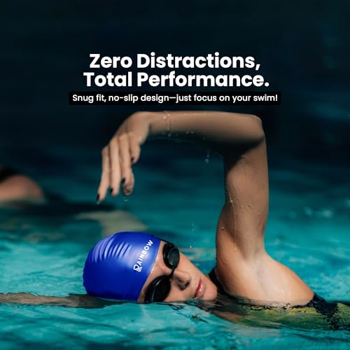 Image of Rainbow Silicone Swimming Cap for Men, Women & Kids | Stretchable Swim Cap for Long & Short Hair | Durable, Waterproof & Comfortable Fit - Electric Blue