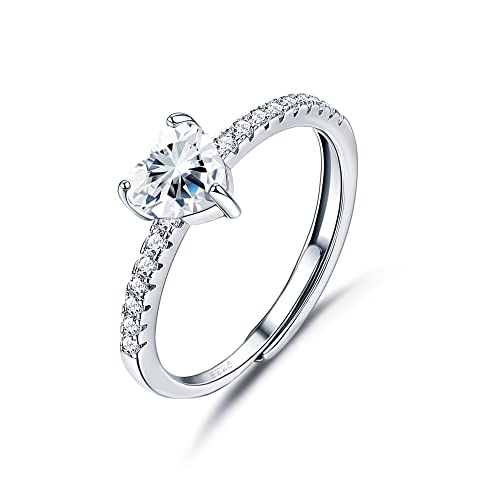 JeweBella Anillos Mujer Plata de Ley 925 Elegant Anillo Corazón Ajustable Circonita Cúbica Anillo Amistad de Compromiso de Aniversario de Bodas de Promesa