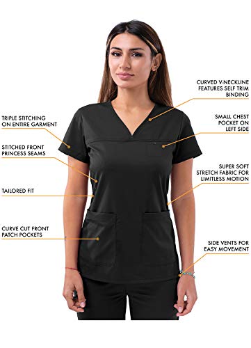 Adar Pro Movement Booster Scrub Set For Women - Sweetheart V-Neck Scrub Top & Yoga Jogger Scrub Pants - P9400 - Black - M #TOP2