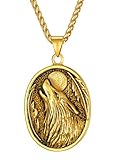 Supcare Wikinger Herren Kette mit Anhänger Herren Halskette Wikinger Runen Wolf Anhänger Gold Wolfskopf Kettenanhänger Ovalanhänger mit Runenkompass Edelstahl Glücksbringer Modeschmuck für Hochzeit
