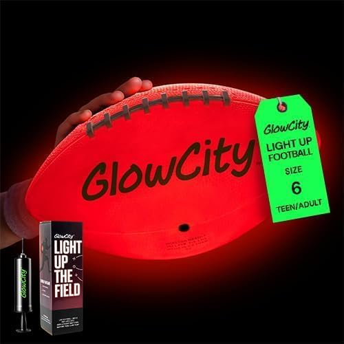 GlowCity Glow in The Dark Football - Size 3/6 Light Up Ball Gifts for Kids, Teens & Adults - Bright Football for Night Outdoor Games - Sports Birthday Gift Ideas for Boys Ages 6 7 8 9 10 11 12 13 14